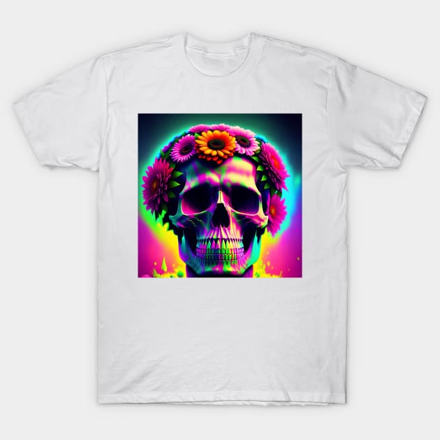 Flower skull art T-Shirt by TriForceDesign